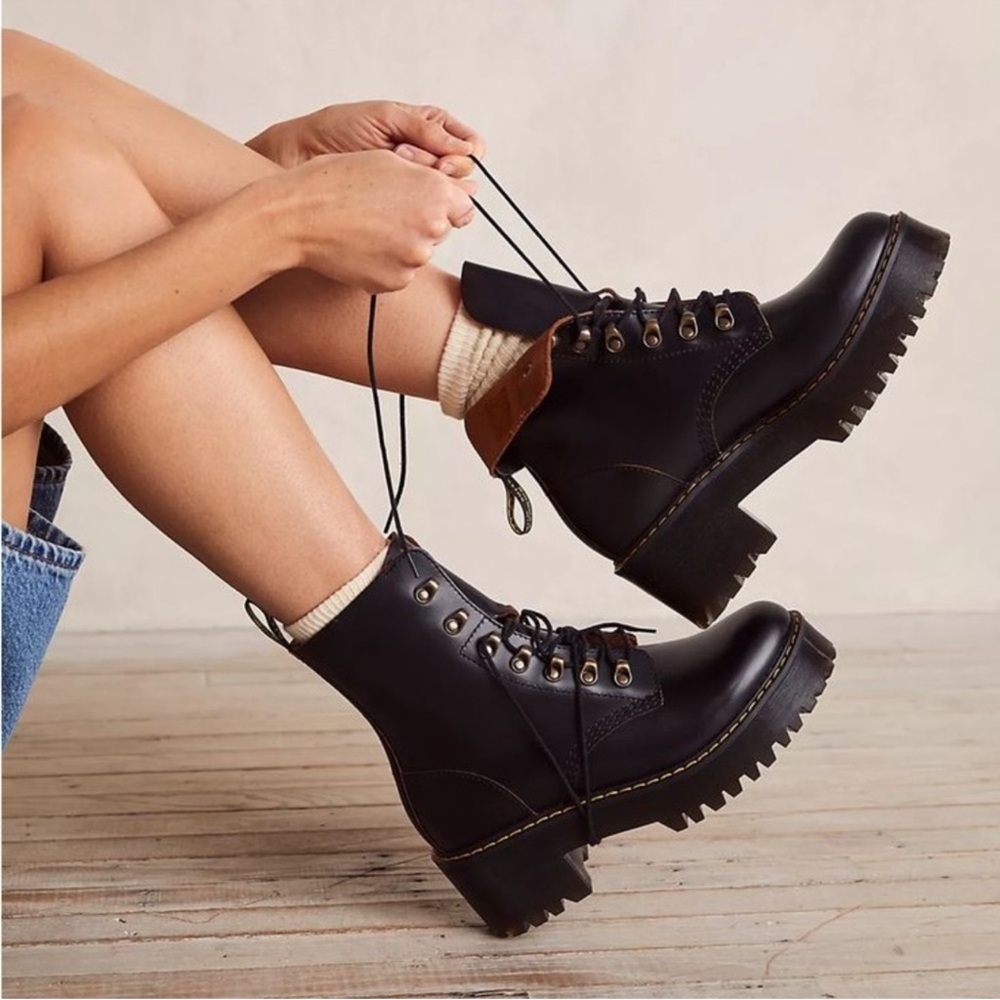 Dr. Martens Women's Leona Black Leather Platform Boot - Picture 2 of 13